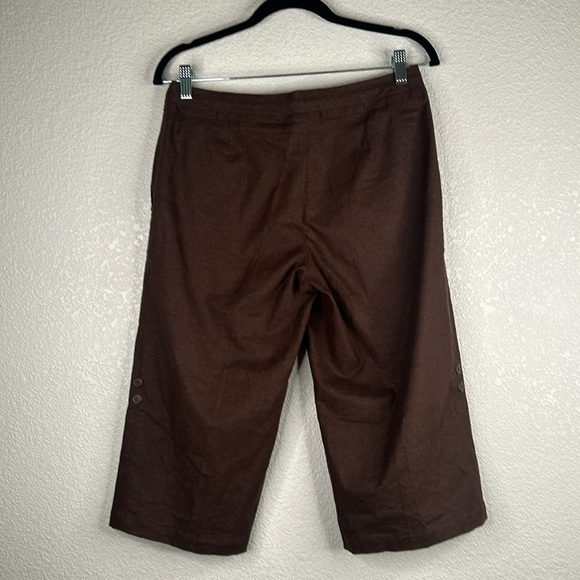 Dalia Collection Brown Linen Blend Cropped Wide Leg Pants Size 8P - Picture 4 of 6